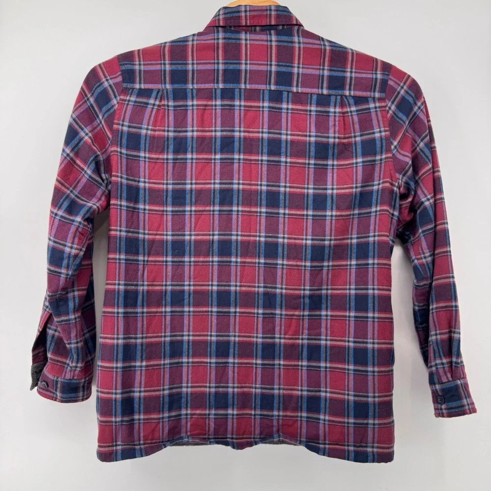 L.L. Bean Shirt Jacket Mens M Burgundy Plaid Fleece Lined Traditional Fit 298189